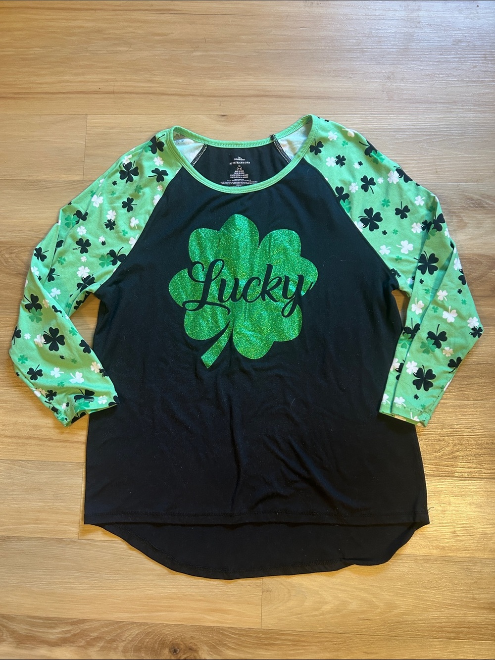 Lucky Shamrock Raglan Tee - Black & Green